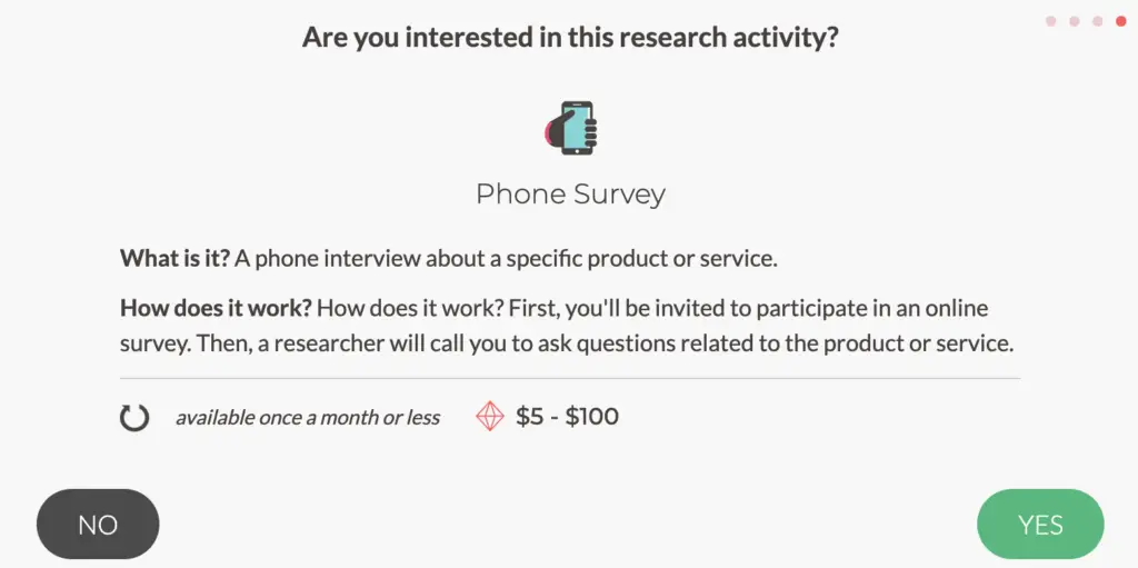phone survey opt-in page showing earning potential