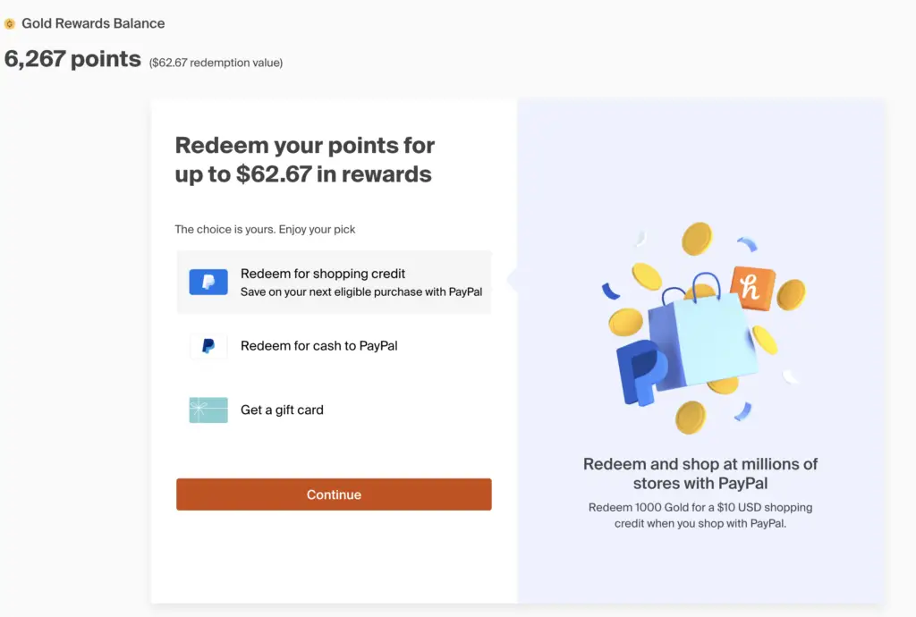 Honey extension redeem rewards screen