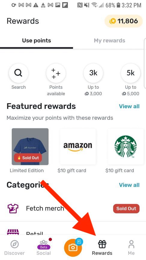 fetch rewards app showing fortnite xbox gift cards