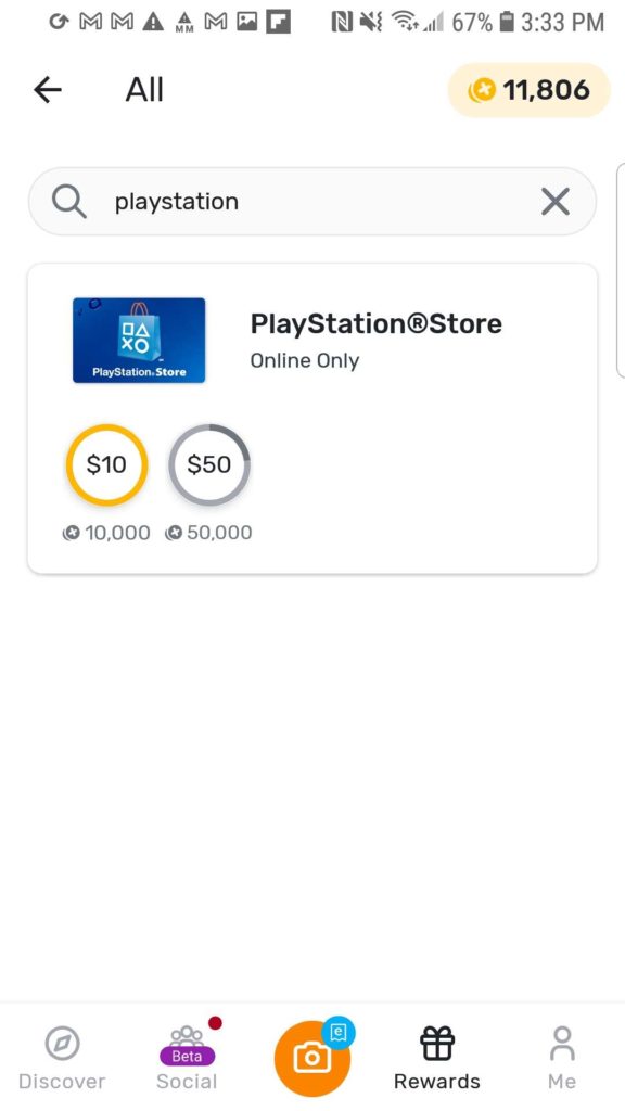 playstation gift card for Fortnite in the fetch rewards app