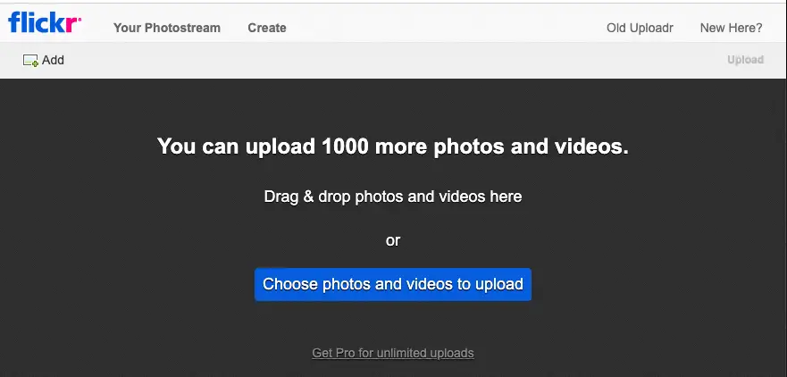 image of Flickr photo hosting website - upload page