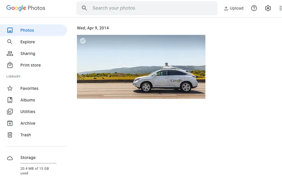 Google Photos image upload page