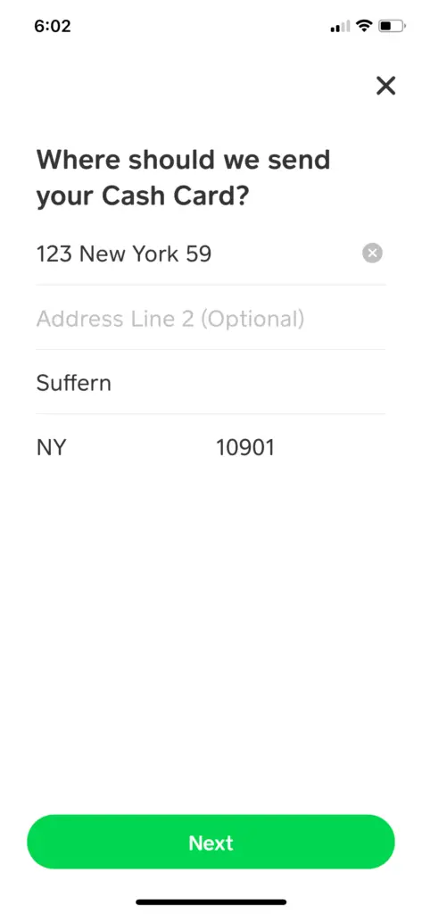 cash app address for sending the card