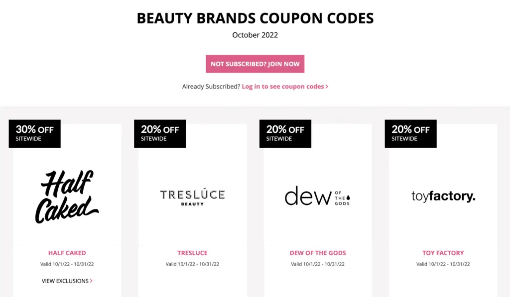 BoxyCharm site showing coupon code list