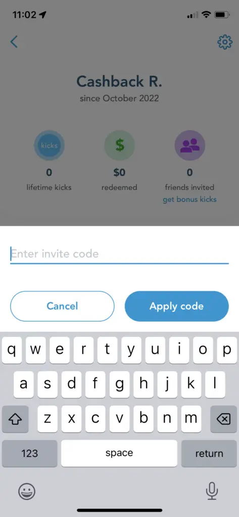 Shopkick promo code screen in the app
