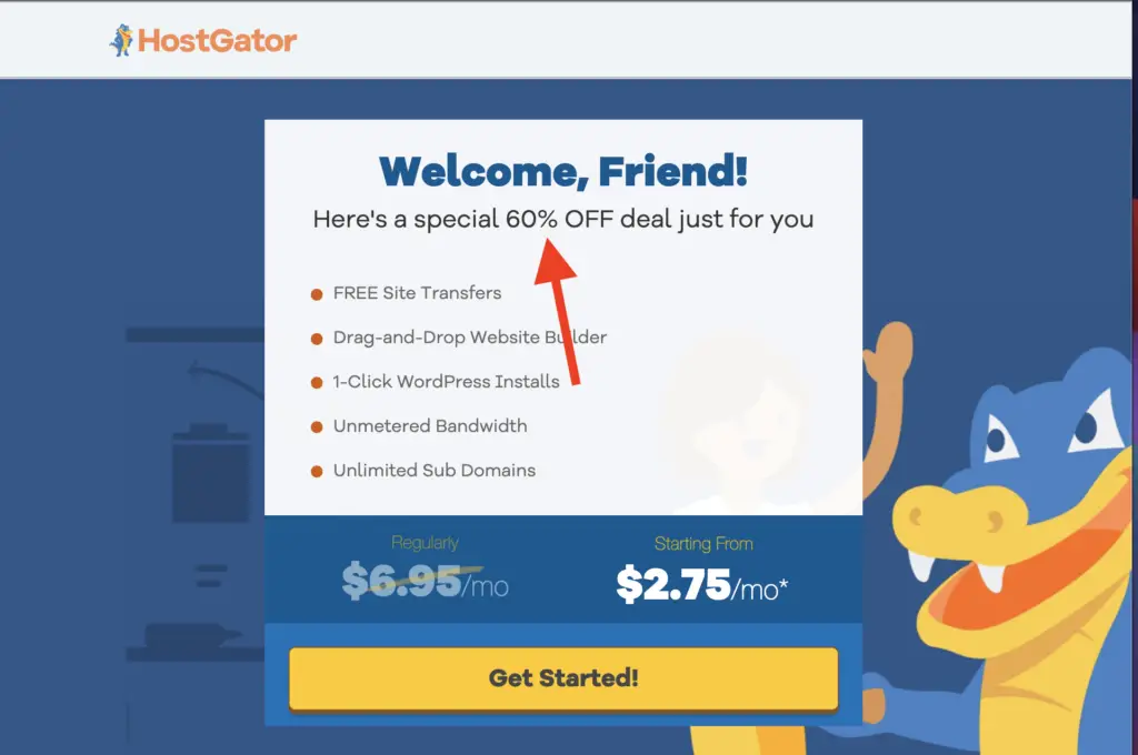 HostGator Student Discount shows the offer page