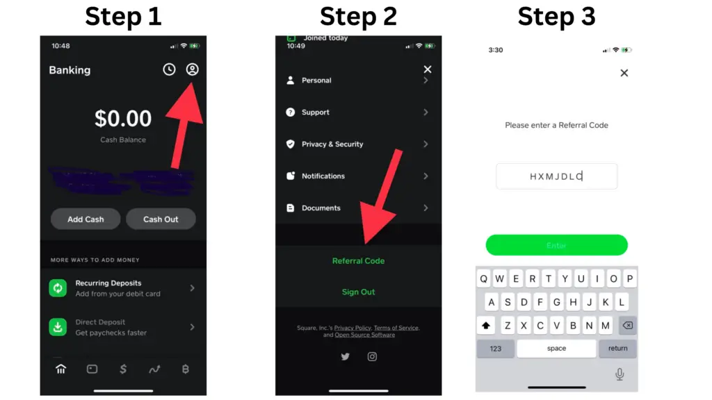 image of cash app screen where a referral code is being entered