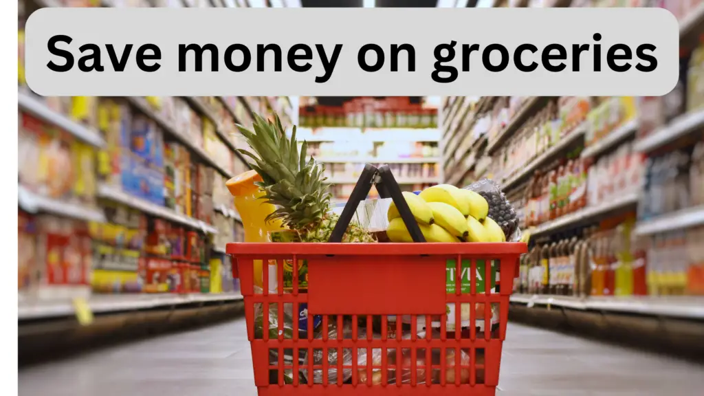 shopping cart full of grocery items to save money