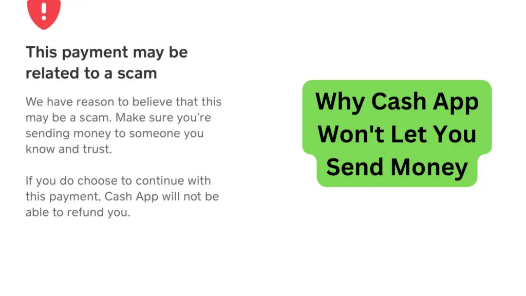 Cash App screen showing warning message that payment might be a scam when send money for my protection
