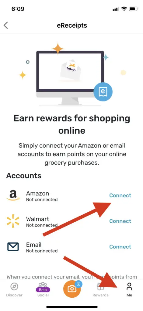 Fetch app's screen showing Amazon connect link
