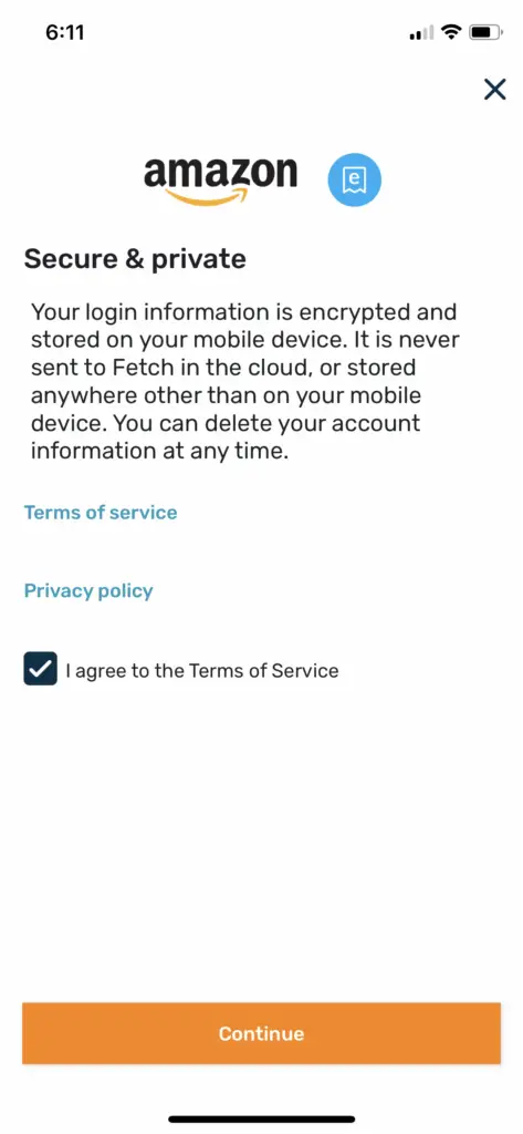screen in Fetch showing Terms of Service