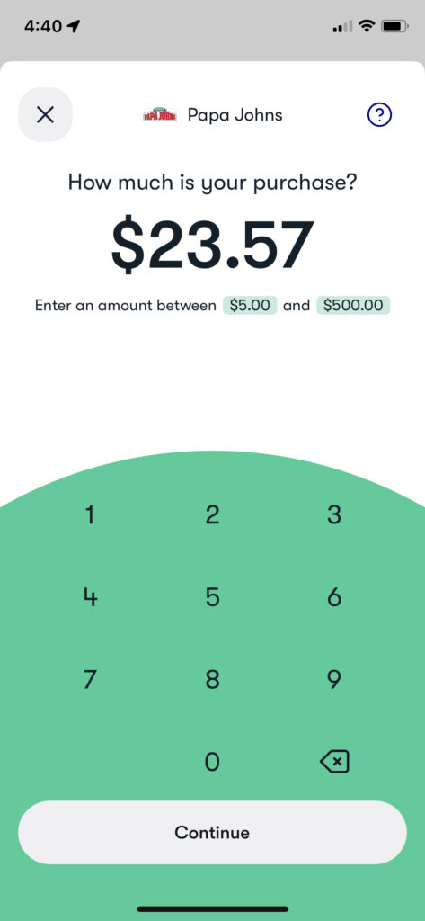 Upside pay enter amount screen