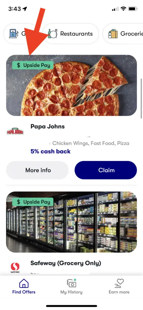 Upside Pay in the app showing an offer
