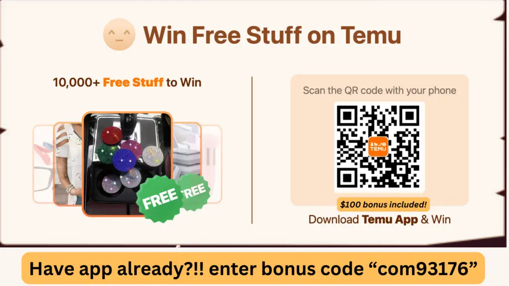 QR code to get free stuff on Temu