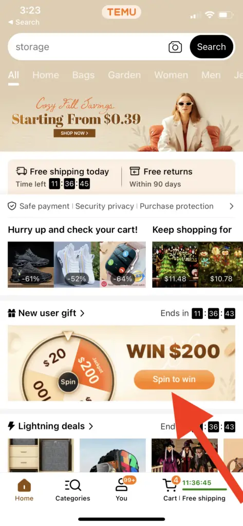 Temu $200 Bundle offer in the app