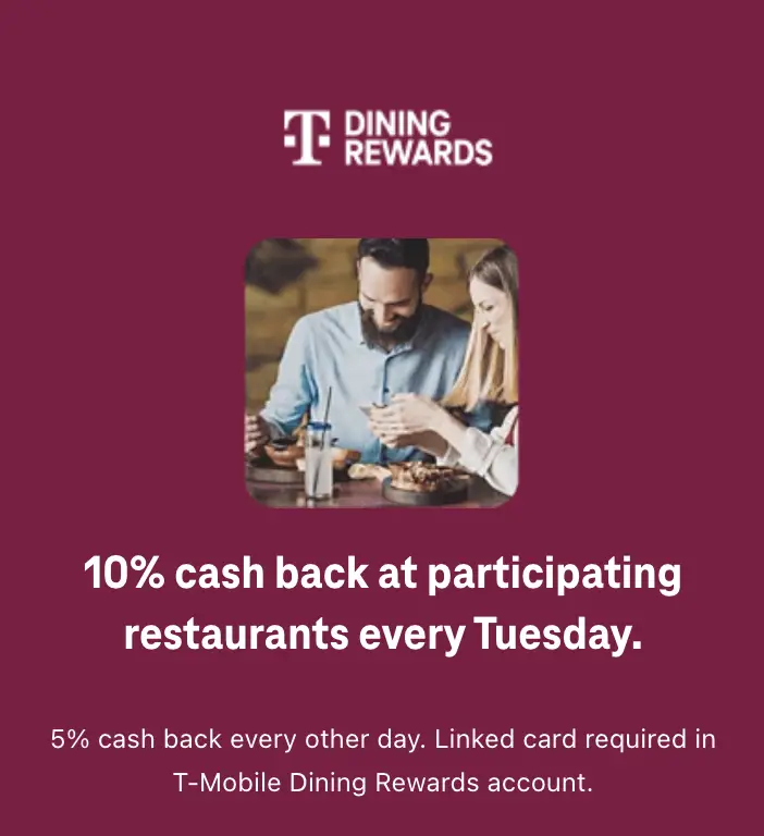 image showing offer 10% cash back at participating restaurants every Tuesday