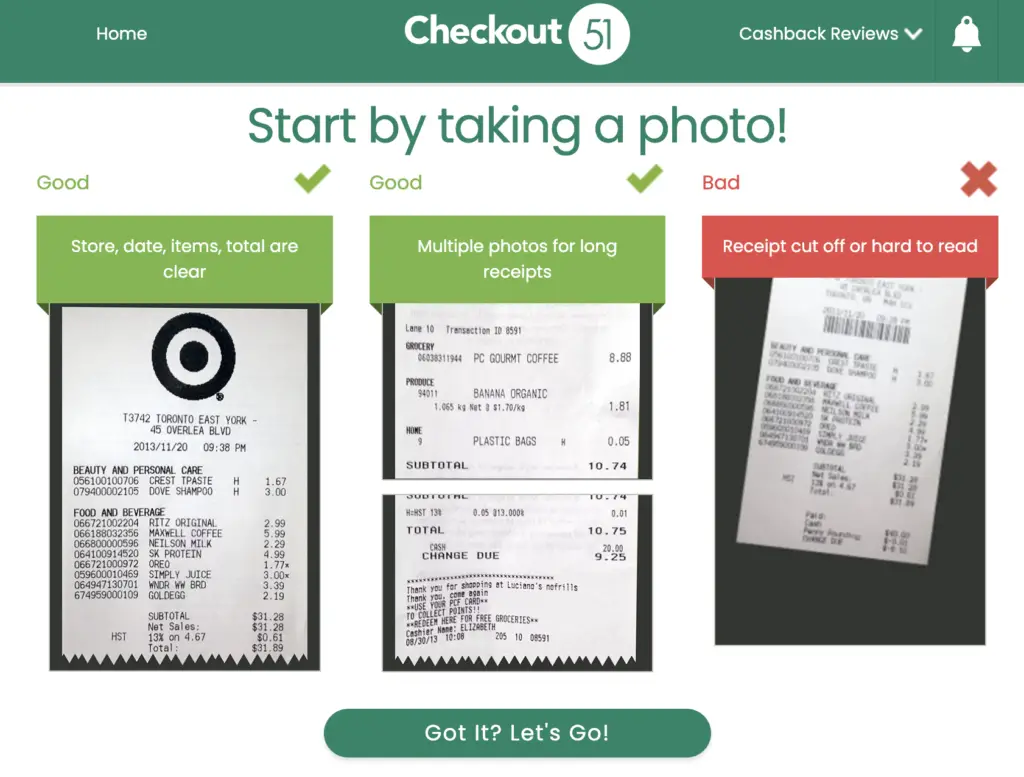 image showing checkout 51 page on how to upload a receipt