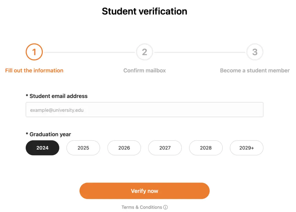 temu student discount verification page shows form to fill to get offer