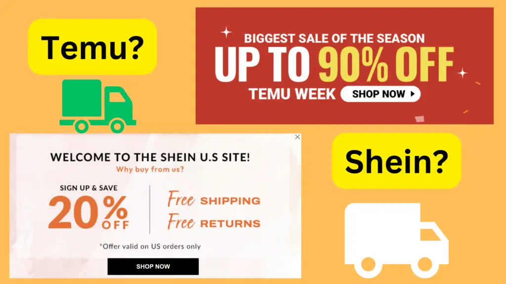 Temu showing shipping option banner their site