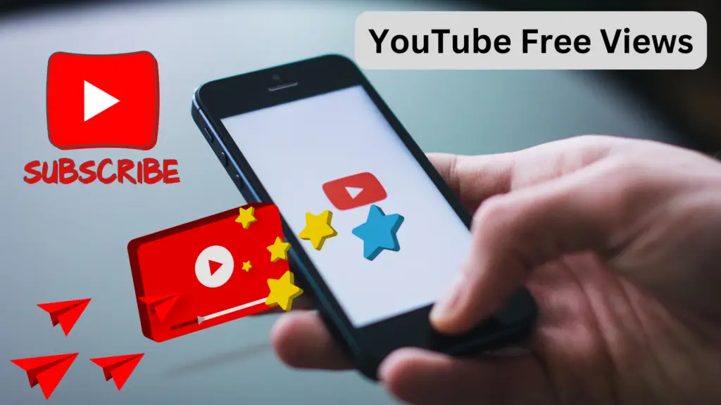 image of youtube views for a video and man holding a mobile phone watching video