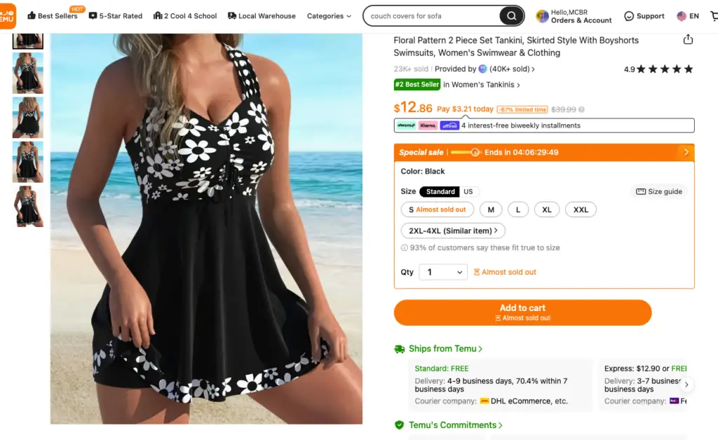 Add to Cart on Temu for a sample product
