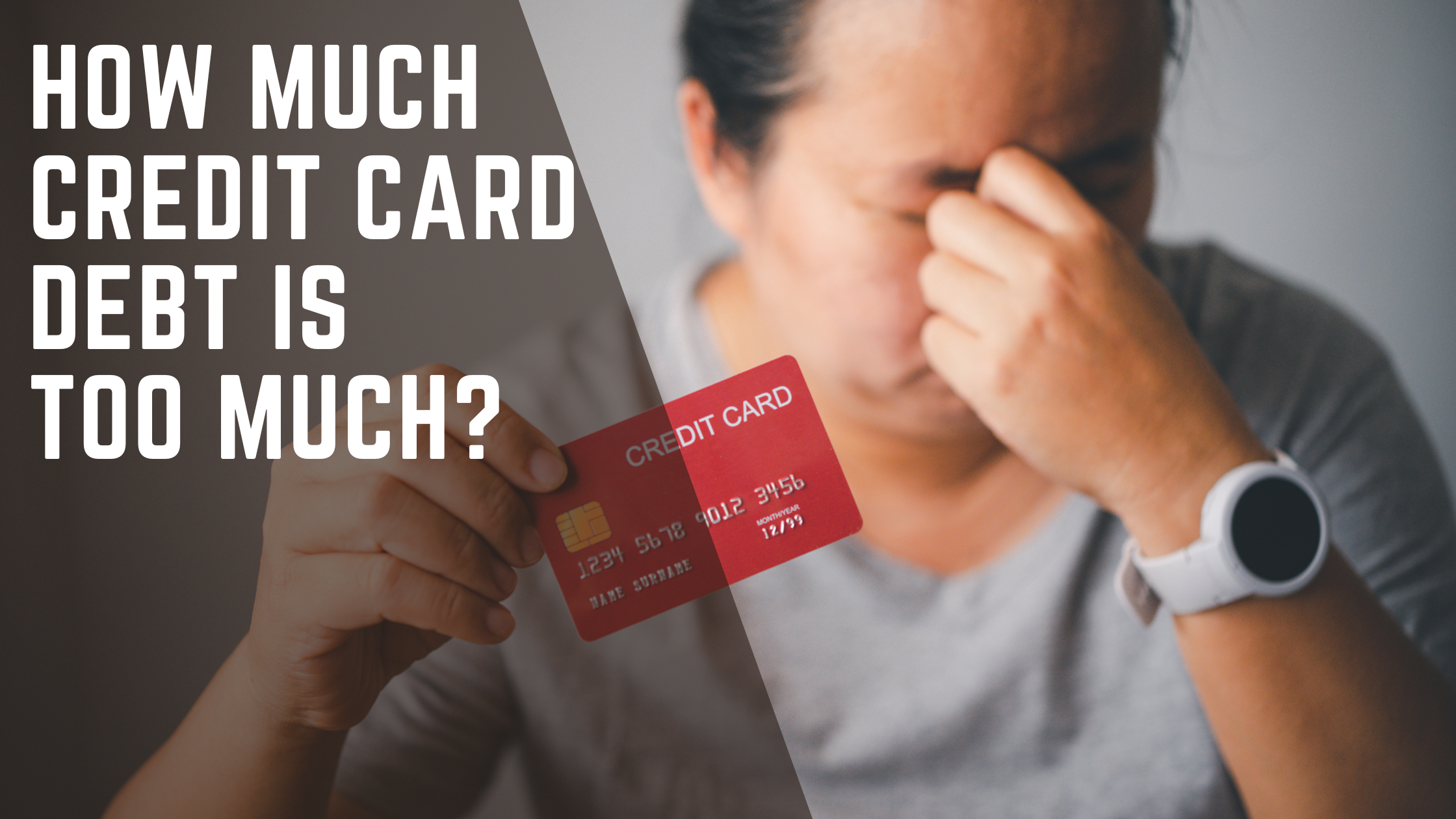 Stressed person reviewing credit card statements and debt calculations