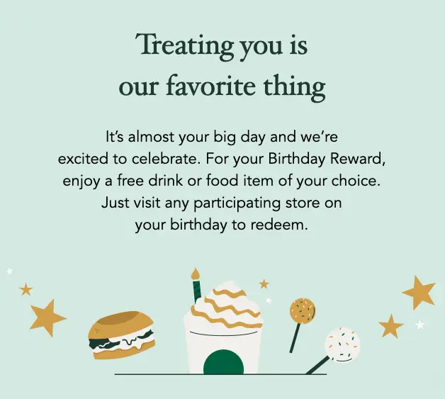Rewards member enjoying a free birthday drink with app notification