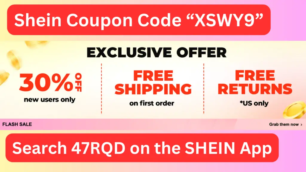 SHEIN coupon code displayed showing 30% off and free shipping