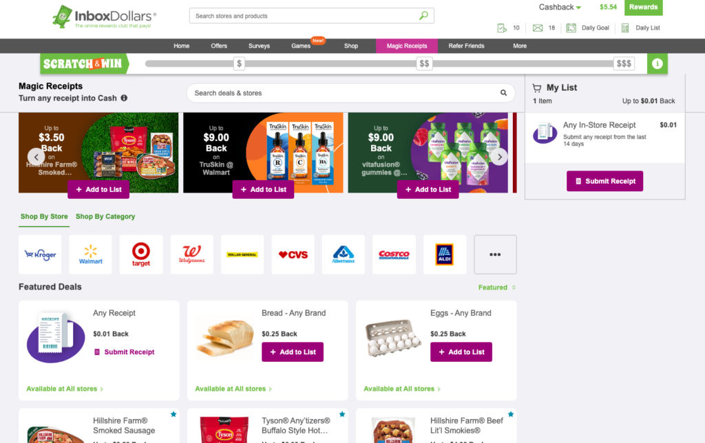 inbox dollars magic receipt to earn money