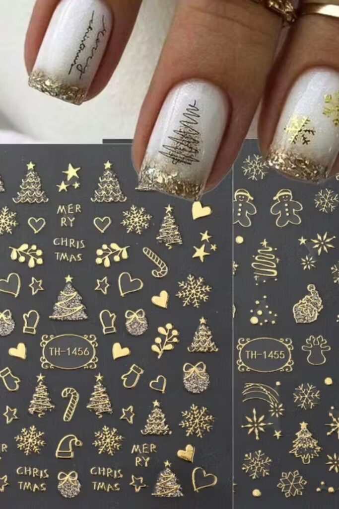pcs Golden Christmas ball winter snowflake tree candy self-adhesive nail stickers hot stamping cartoon cute elk New Year holiday nail supplies DIY nail art decoration