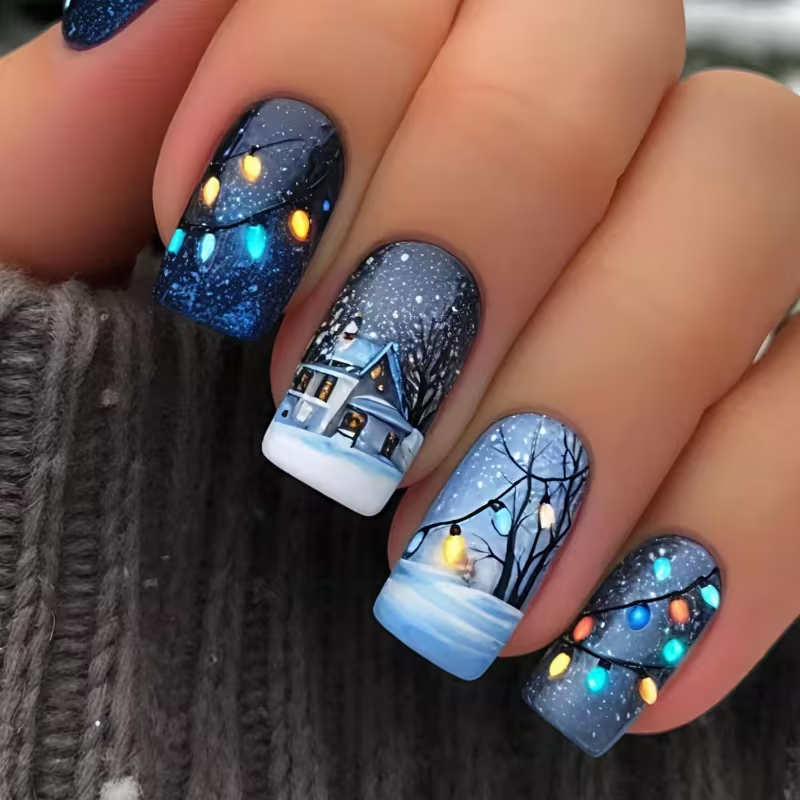 Black and gold glitter square press-on nails for holiday parties