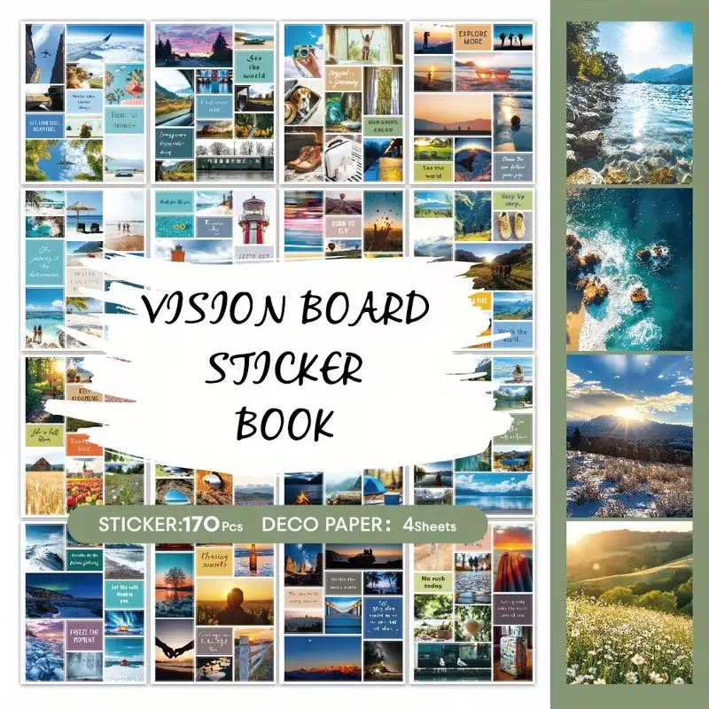 Vision board picture showing financial stability with savings jar and tidy workspace