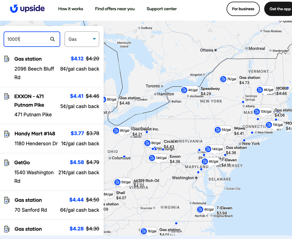 Upside participating gas stations map and brand list