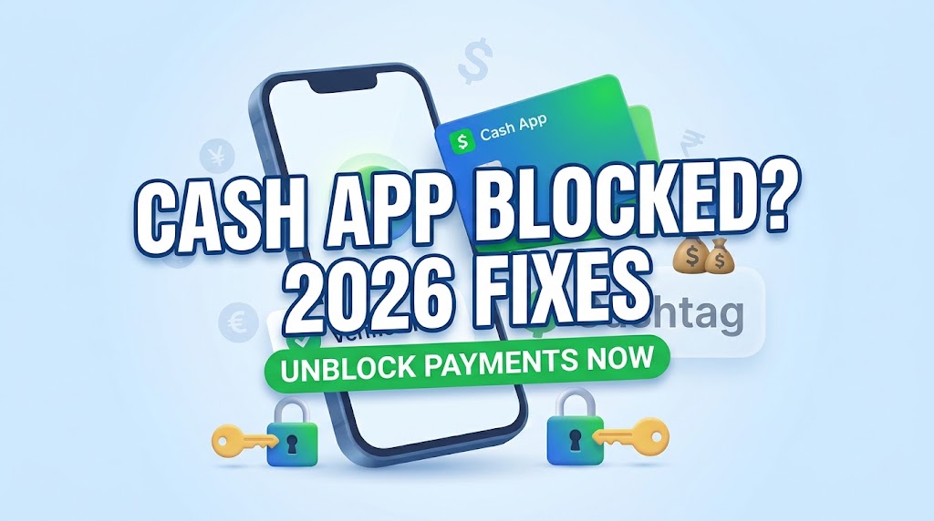 Illustration showing Cash App payment verification with a phone, secure credit cards, and a verified KYC badge.