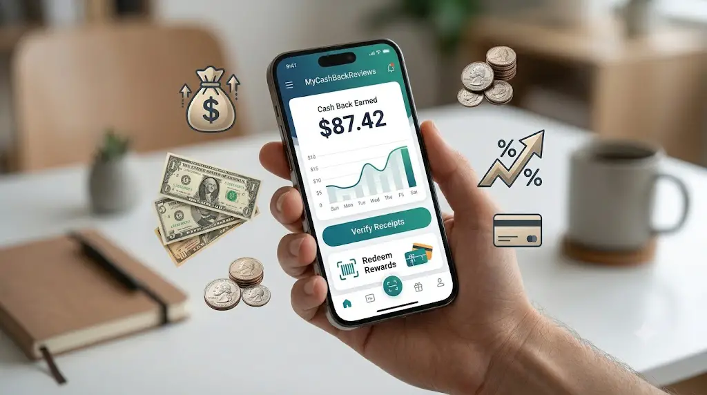 Official My Cash Back Reviews authority brand logo and featured image for cashback app guides and money-saving reviews.