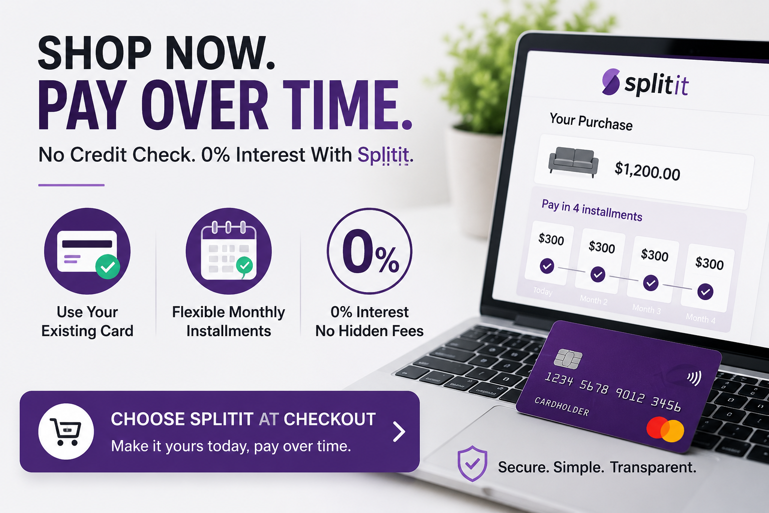 Splitit buy now pay later checkout option showing 0% interest and no credit check