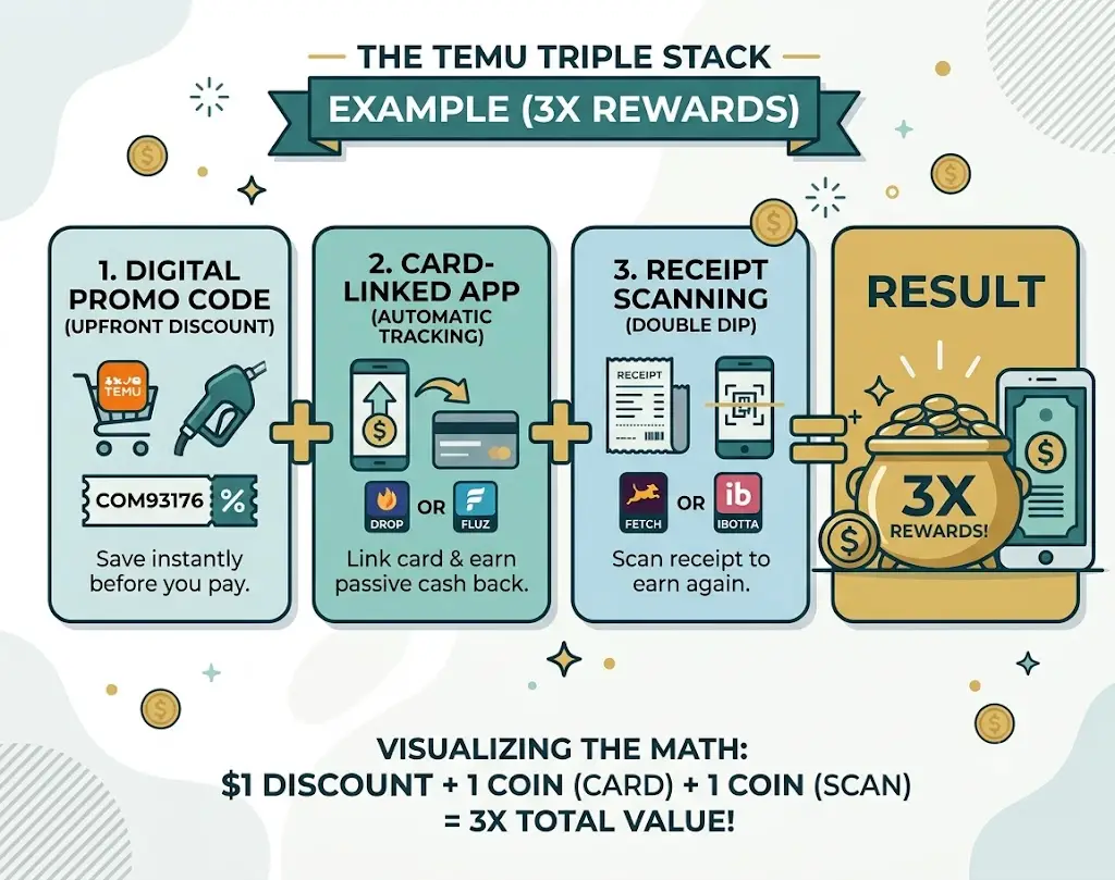 How to layer cashback apps with digital promo codes and receipt scanning to triple your grocery savings.