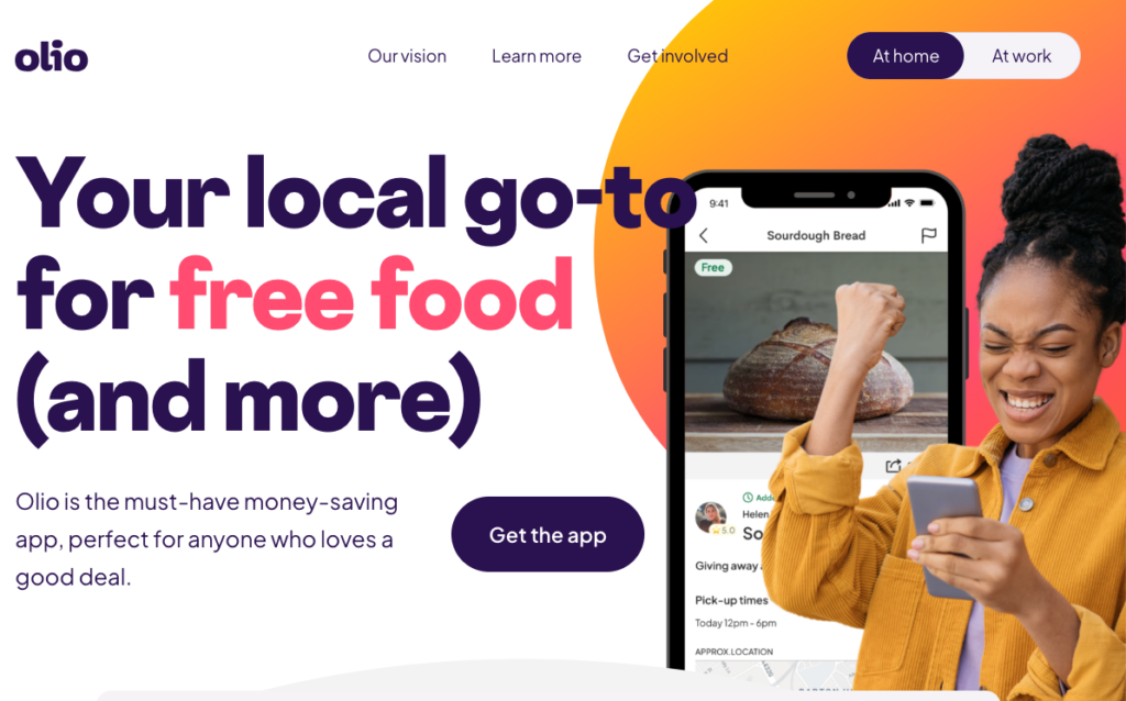 Olio app website screenshot showing free food near me as an example of apps similar to toogoodtogo